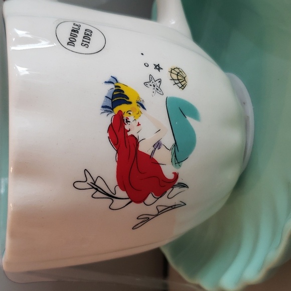 Rae Dunn “Little Mermaid" Mug with a bluish green shell shaped saucer NWT - Picture 6 of 8